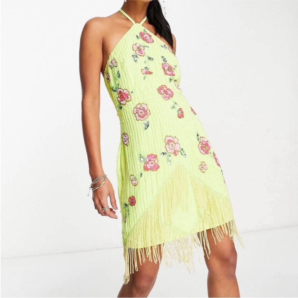 Floral Halter Neck Dress in Yellow
